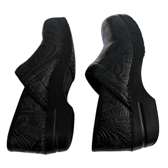 Dansko Womens 10 Clogs Cabrio Tool Black Leather Slip Resistant Nurse Paisley - Picture 4 of 11